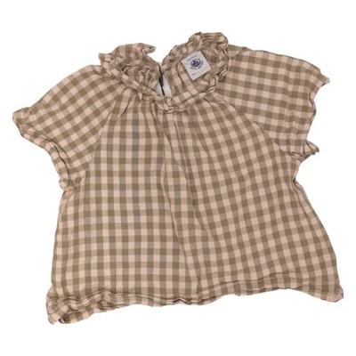 Petit Bateau, Top, Größe: 86, Grün/Beige, Baumwolle, Karo, Mädchen #HQL