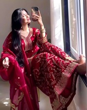 Pure Gmy Silk Indian Pakistani Salwar Kameez Bollywood Wedding Wear Palazzo Suit