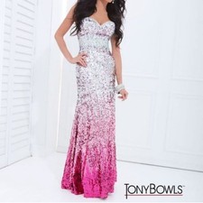Le Gala by Tony Bowls ombr silver /fuschia evening gown 4 NWT