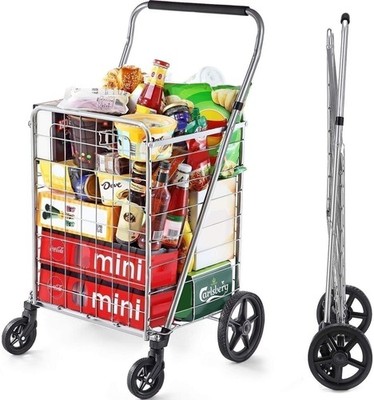 Wellmax Grocery Shopping Cart with Swivel Wheels, Foldable and Collapsible...