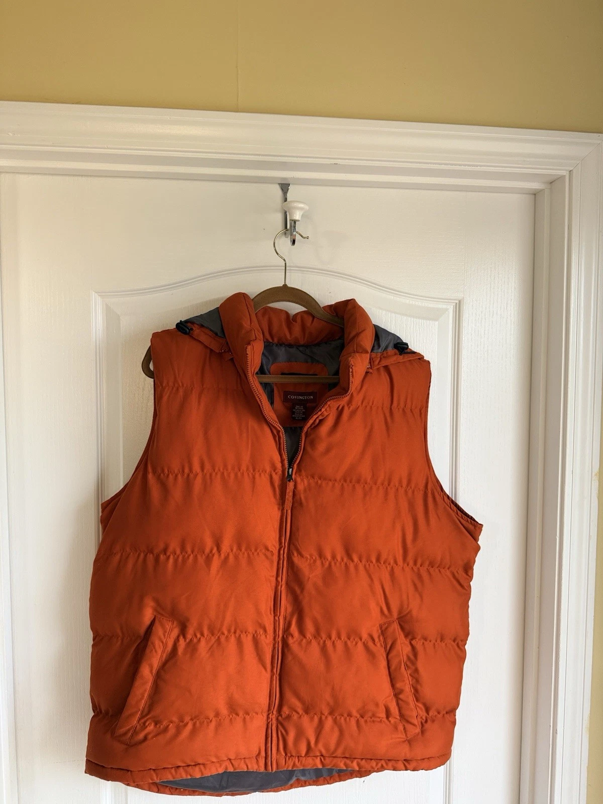 Covington Mens XL Orange Puffer Vest Hooded Insulated Zip Winter Outdoor Jacket