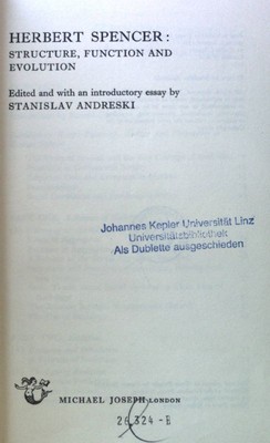 Structure, Function and Evolution; Spencer, Herbert: