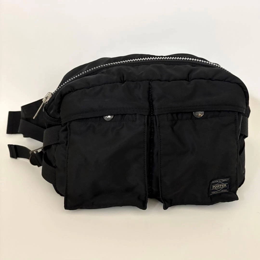 PORTER Yoshida TANKER Gürteltasche Body Bag Schwarz Nylon Orange Futter Made in Japan