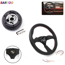 Genuine Leather 14“Steering Wheel w/Horn + Hub Adapter 170H For Dodge Chevy GM