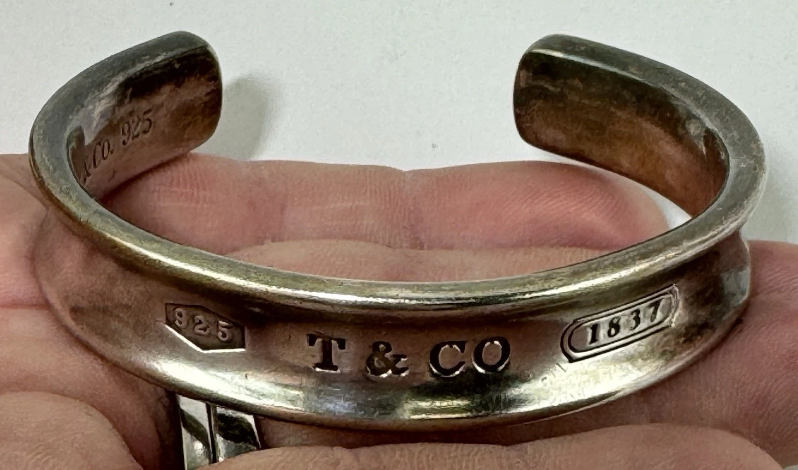 Tiffany & Co Sterling Silver 12mm Concave 1837 Cuff Bangle 6.75 1997