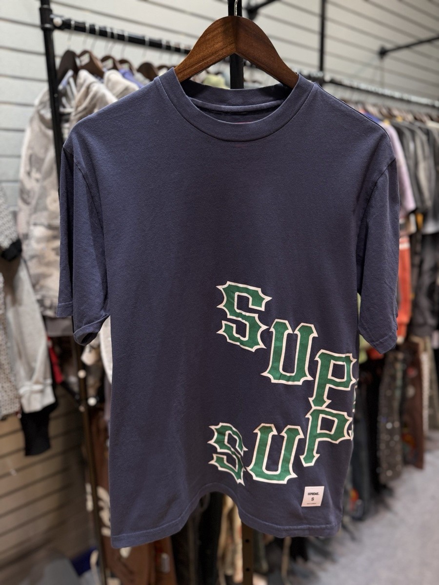 Supreme Cracked Spellout S/S Top Blue Graphic Logo Men's T-Shirt