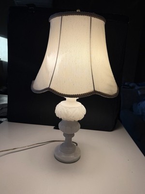 VTG Marble Alabaster Hand Carved Lamp Neoclassical Dual Socket Table Lamp MCM