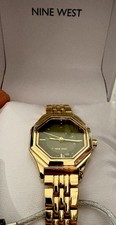 Nine West Gold Octagonal Analog Dress Wristwatch Metal Bracelet