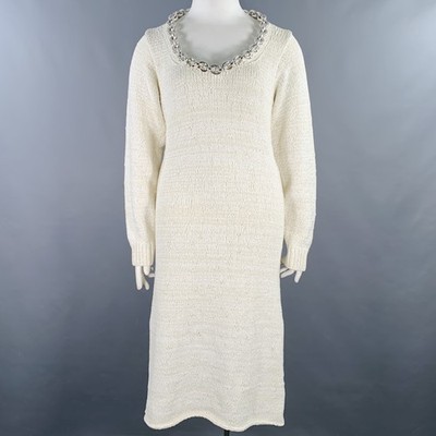 BOTTEGA VENETA Pre-Fall 2020 Größe L Beige Baumwollmischung Ketten Langarmkleid