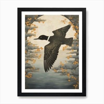 Common Loon 3 Gold Detail Gemälde gerahmt Wandbild Poster Leinwanddruck Bild