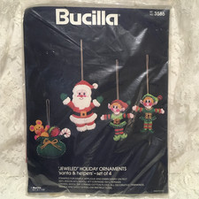 Vtg Bucilla Felt Sequin Christmas Jeweled Ornaments Kit 3586 Santa  Helpers