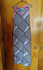 Ladies Black/White Striped Sleeveless Round Neck Pullover Maxi Dress Pink L