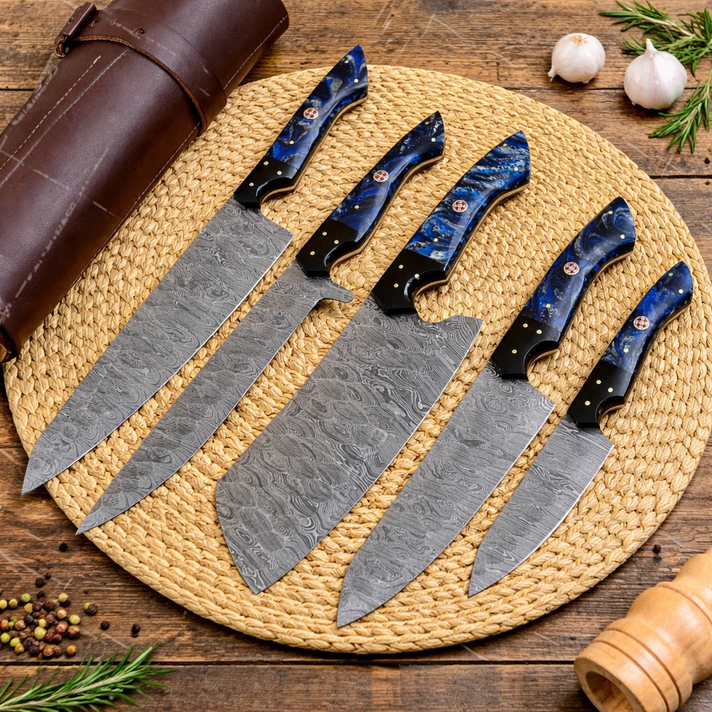 CUSTOM HANDMADE FORGED DAMASCUS STEEL CHEF KNIFE KITCHEN KNIVES SET CUTLERY 1407