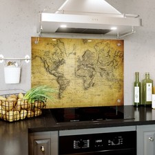 Glass Splashback Kitchen Tile Cooker Panel Vintage Old Map ANY SIZE HOLES FIXING