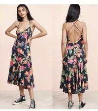 Farm Rio Midi Dress Tropical Black Floral Cashew Button Front Anthropologie Sz S