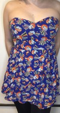 Cooperative Urban Outfitters S Blue Asian Print Tailored 40s Vintage Style Dress