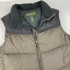Eddie Bauer Vest Men Medium Brown Goose Down Puffer Gilet Full Zip Pockets EB700