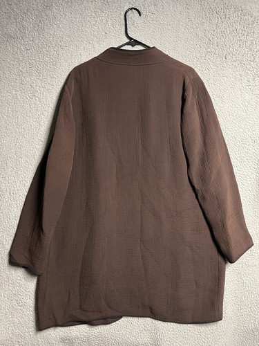 Eileen Fisher Jacket Womens Medium Brown Long Open Front Silk Blend $175 - Picture 2 of 16