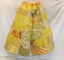 Indian Vintage Rayon Patchwork Wide Leg Hippie Boho Gypsy Palazzo Pants Trouser