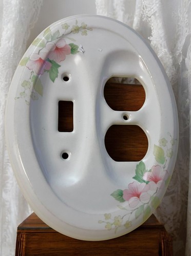 Coperchio piatto interruttore presa bianco floreale osso ceramica porcellana Lenape vintage