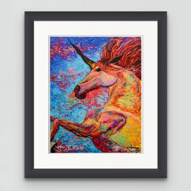 Colorido Unicornio Edición Limitada 11x14 Lino Bellas Artes Impresión Firmado #'d/300 Foto 2 de 3