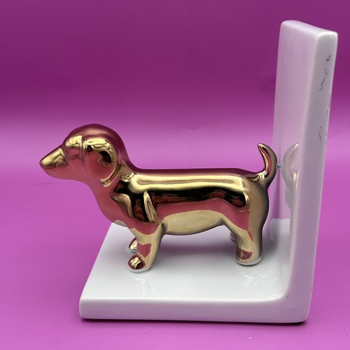 Pair of White Ceramic Gold Plated Dachshund Dogs Bookends 5.75” Tall - Picture 10 of 16