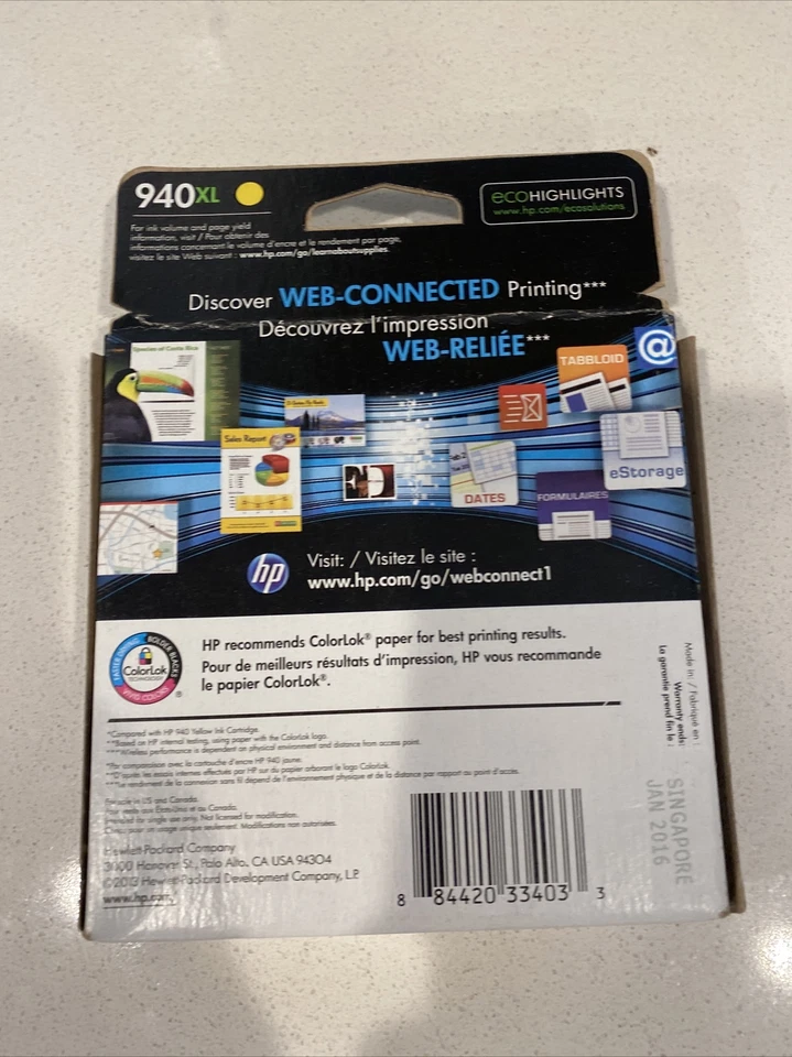 HP 940XL High Yield Yellow Original Ink Cartridge, Expired 1/2016 - Image 3 of 4