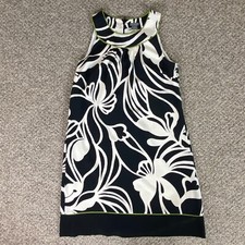 Ann Taylor Dress 10 Black White Floral Silk A-Line Sleeveless Back Zip Lining