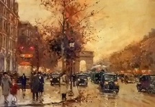 Oil painting metro george v cityscape street scene landscape hand painted canvas