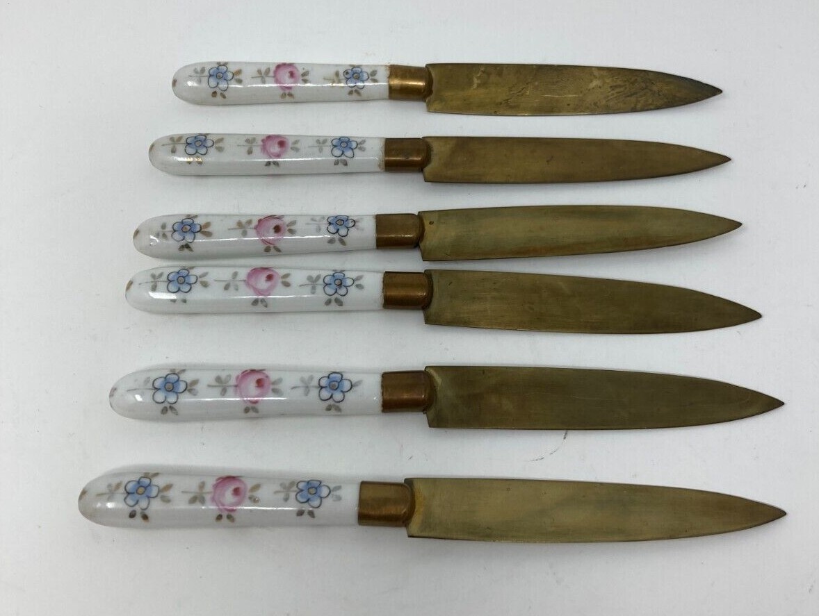 Antique Porcelain Uchatius Bronce Fruit Knives Set of 6 (md) eBay