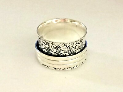 925 STERLING SILVER PLATED HANDMADE WIDE BAND SPINNER RING ZZ111 SIZE 9 ...