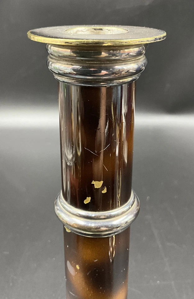 "Candelabro Puiforcat Francia Plateado Marrón Concha Patrón Esmalte 8.25""" Foto 3 de 4