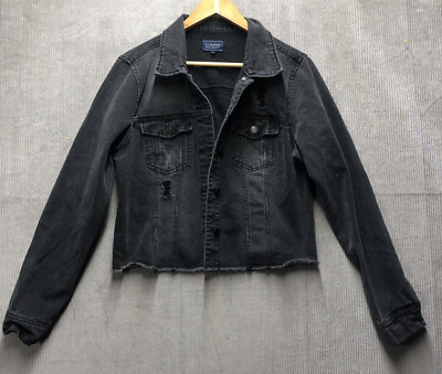 Ci Sona Denim Collection Jacket Size XL Black Wash Distressed Bleach Spots