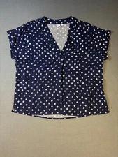 GAP Rayon V-Neck Geometric Pattern Top Navy Women's Large Short Sleeve Rayon