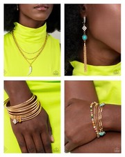 Paparazzi jewelry Sunset Sightings Fashion Fix Set - Gold Chain  Blue Stone