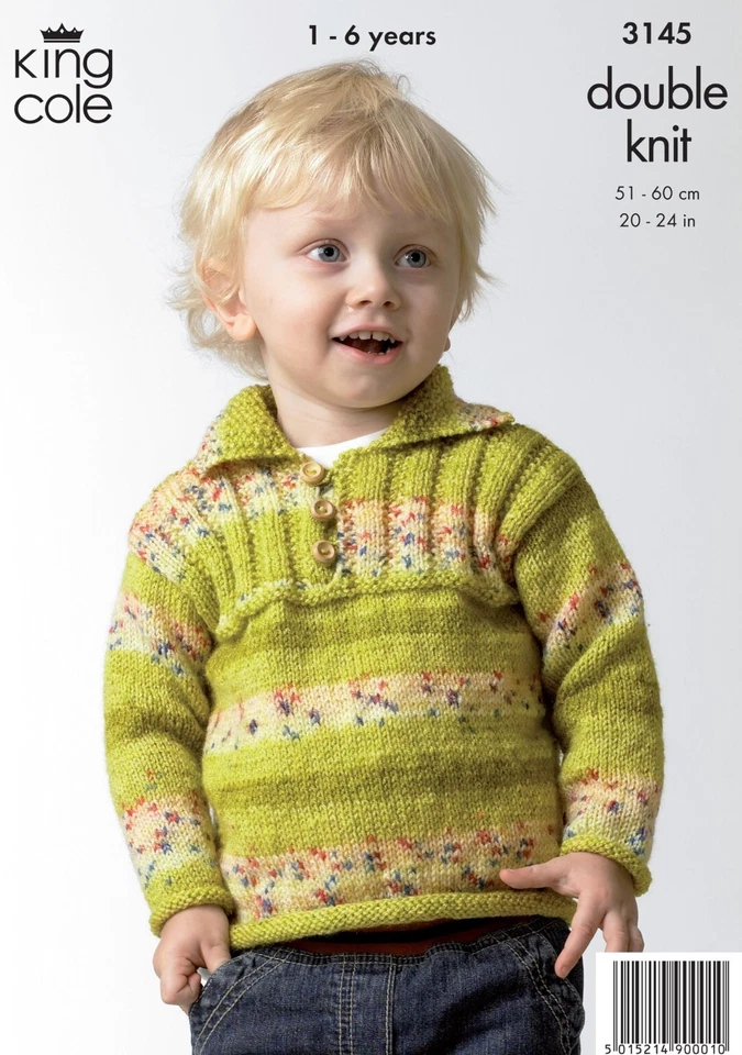 King Cole 3145 Knitting Pattern Girls Cardigan & Boys Sweater Knit in Splash DK - Image 2 of 2