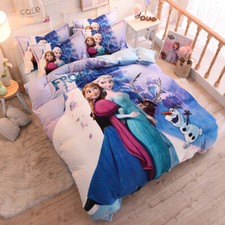 Disney Frozen 4-Piece Crystal Velvet Duvet Cover Set Anna Elsa Purple