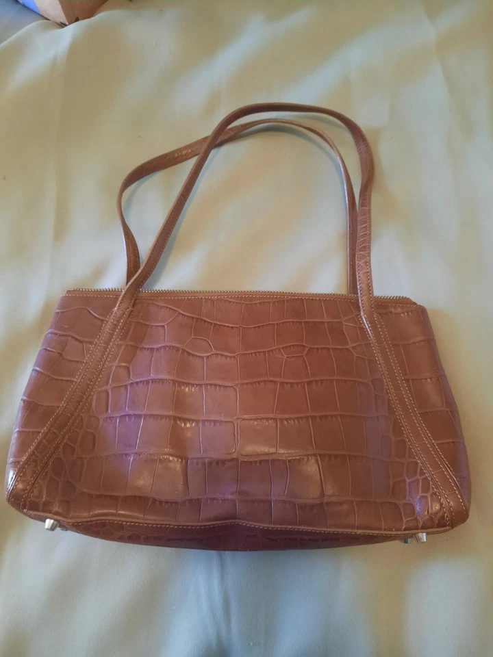 Bolso de mano vintage Monsac de cuero de cocodrilo en relieve marrón Foto 2 de 4