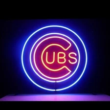 Chicago Cubs World Series Neon Light Sign 14"X14" Man Cave Bar Artwork Glass