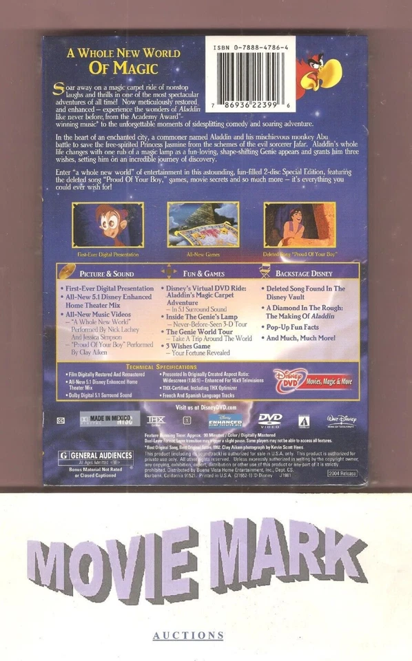 ALADDIN 1992 Walt Disney Home Video Platinum Edition 2-Disc DVD 📀 ☆NEW☆ BONUS Foto 2 de 4