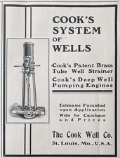 1902 AD.(N11)~THE COOK WELL CO. ST. LOUIS, MO. PATENT BRASS TUBE WELL STRAINER
