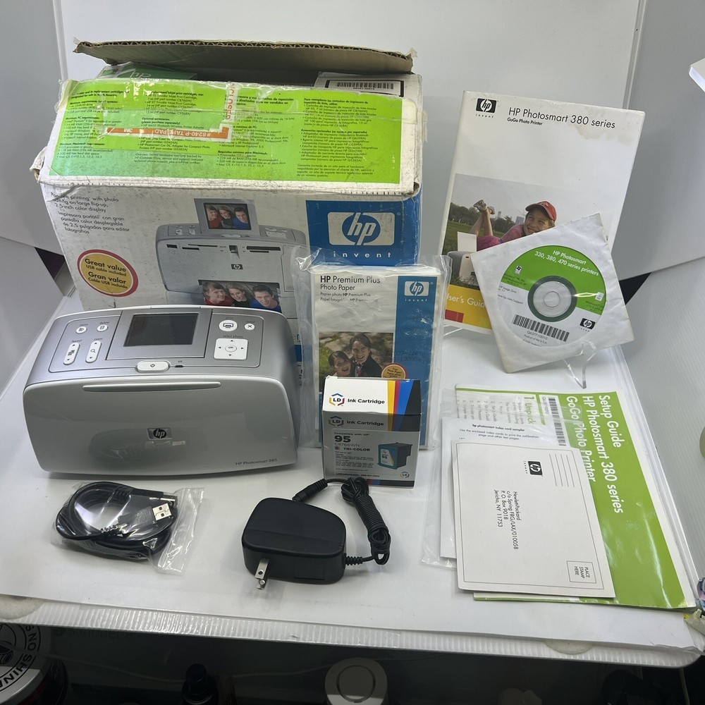 HP Photosmart 385xi Compact Photo Printer + Photo Paper + HP95 Color Ink (NEW)