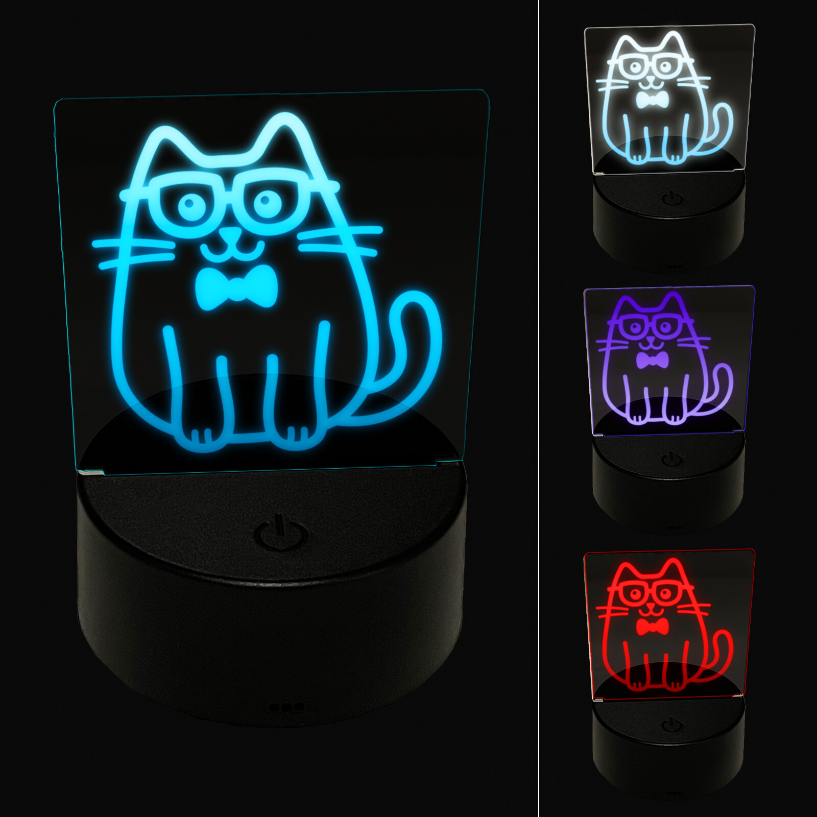 Smart Cat with Glasses & Bowtie 3D LED Night Light Lamp