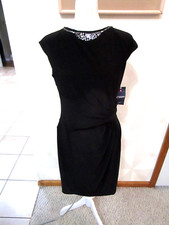 CHAPS-BLACK-SLEEVELESS-EMBELLISHED ROUND NECK-RUCHED-SHEATH DRESS-SIZE-10-NWT
