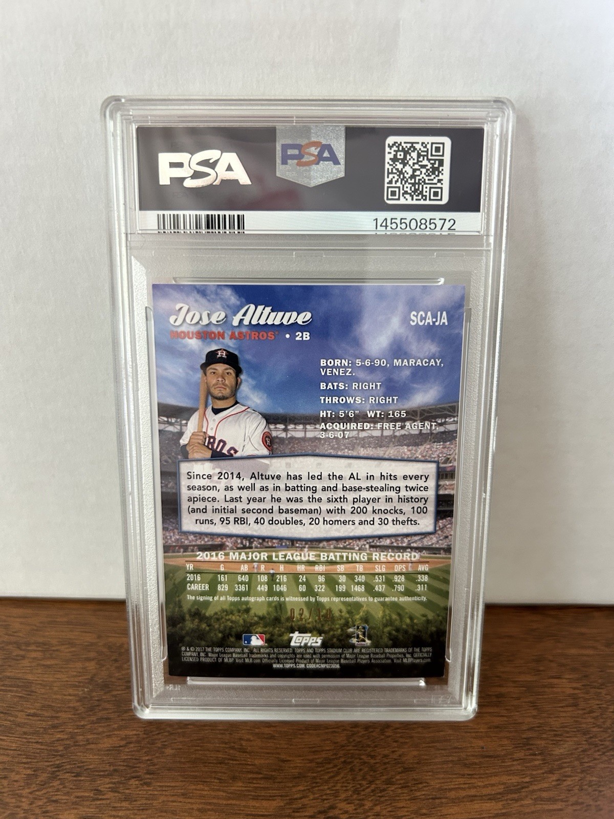2017 Topps Stadium Club Jose Altuve Rainbow Foil /10 AUTO PSA 8 ASTROS view 3