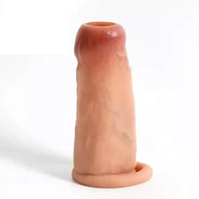 Open-ended Realistic Penis Sleeve With Inner Thread Silicone Enlarge Sheath Men