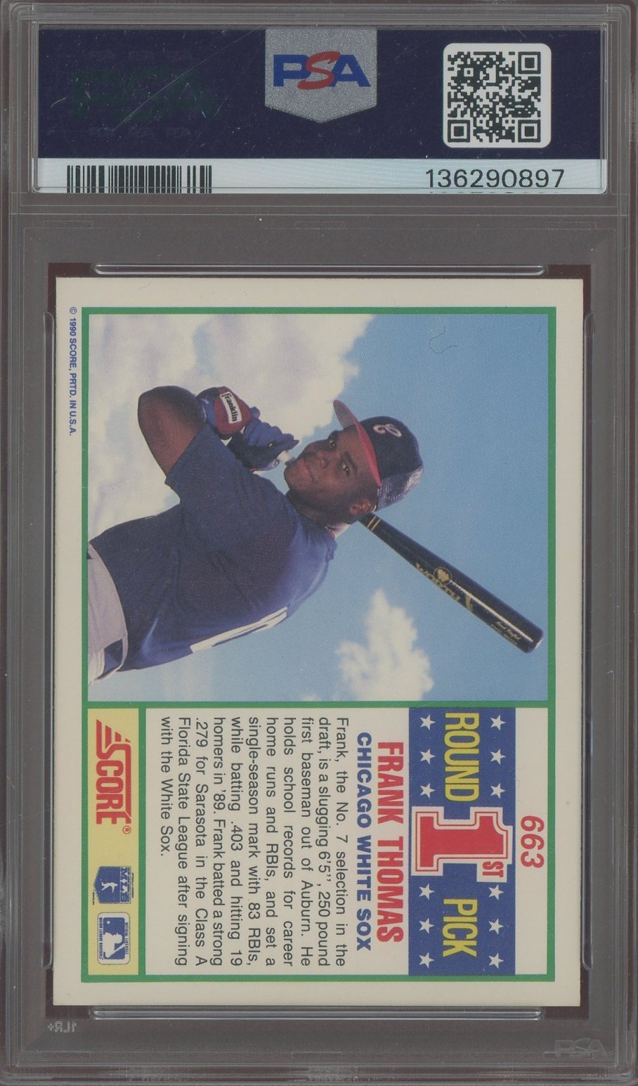 1990 Score #663 Frank Thomas RC Rookie HOF PSA 9 PSA/DNA AUTO view 2