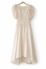 Vintage Ivory Lace Wedding Dress Puff Sleeve Bridal High Low Hem