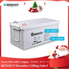 Renogy Deep Cycle AGM Battery 12V 100Ah 200Ah for RV Solar Marine Off-Grid