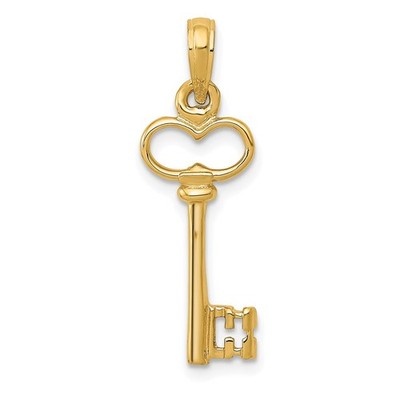 14k Gelbgold poliert 3-D Schlüssel Charm Halskette Damen